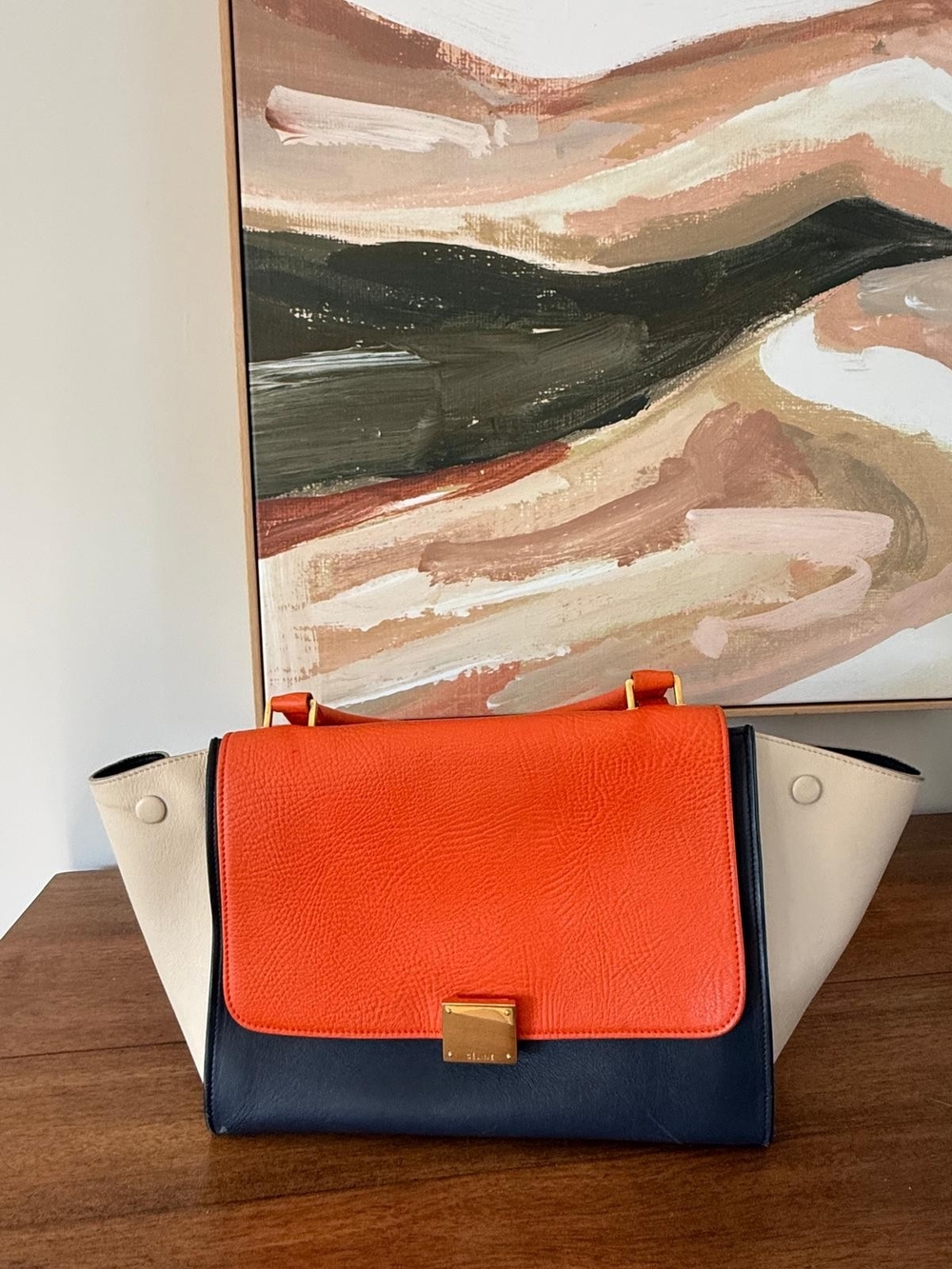Celine Tricolor Trapeze in Orange, Navy & Cream